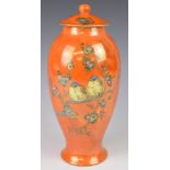 Carltonware lustre covered vase decorated with chicks on a branch amongst blossom, height 30cm
