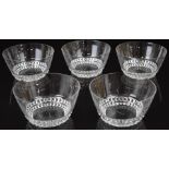 A set of five René Lalique Vougeot clear glass bowls, each signed R Lalique to base, 12cm in