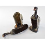 Pair of novelty shoe or similar brushes formed as ducks, each painted with Kynoch trade mark gun