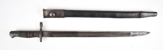 British 1913 pattern sword bayonet stamped 1913 12-15 Remington, with wooden grips, 43cm fullered