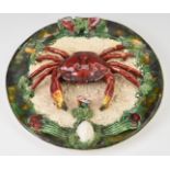 Palissy ware Portuguese pottery crab plate, diameter 24cm