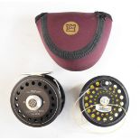 Hardy Ultralite Disc salmon fly fishing reel with spare spool and soft Hardy pouch