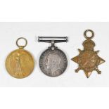British Army WW1 medals comprising 1914 Star, War Medal and Victory Medal named to 10614 Pte T