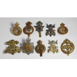 Ten British Army Cavalry Regiment cap badges including Royal Horse Guards, First Life Guards,