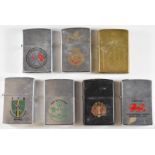 Seven military Zippo lighters comprising Sanna's Post, US Army, Jungle Warfare School, 2nd Battalion