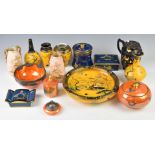 Carltonware lustre vases, bowls and covered pot decorated with fish, butterflies etc and a '