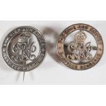 Two WW1 silver war badges for Conrad Ashman and William Betts, both Gloucestershire Regiment