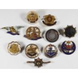 Eleven sweetheart / pin badges including Royal Engineers WW1 hallmarked silver and tortoiseshell,