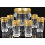 St Louis glass twin handled ice pail/ bucket (16cm tall) and six lemonade/ high ball glasses with