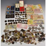 An amateur coin collection in the whole, includes UK and overseas examples George II halfpenny, Iraq