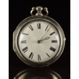 James Brown of Matlock hallmarked silver pair cased pocket watch with gold hands, black Roman