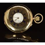 J W Benson of London 9ct gold keyless winding half hunter pocket watch with inset subsidiary seconds