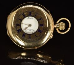 J W Benson of London 9ct gold keyless winding half hunter pocket watch with inset subsidiary seconds