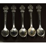 Five Rolex Bucherer watch collector's / souvenir spoons, some marked Interlaken, the others