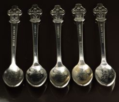 Five Rolex Bucherer watch collector's / souvenir spoons, some marked Interlaken, the others