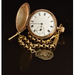 Elgin gold plated keyless winding full hunter pocket watch with inset subsidiary seconds dial, blued