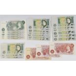 A collection of UK £1 notes to include J B Page, includes some uncirculated, a consecutive run of