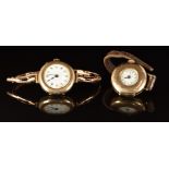Two unnamed 9ct gold ladies wristwatches, both with blued hands and Arabic numerals, one on 9ct gold