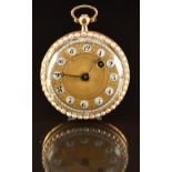 French 18ct gold open faced pocket watch with blued Breguet hands, black Arabic numerals set in