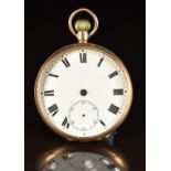 Unnamed 9ct gold keyless winding open faced pocket watch with inset subsidiary seconds dial, black