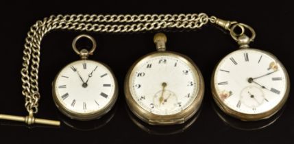 Three silver open faced pocket watches comprising Henry Steer of Derby & Burton on Trent, an unnamed