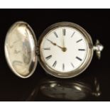 H Molyneux of London hallmarked silver full hunter pocket watch with gold hands, black Roman