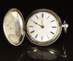 H Molyneux of London hallmarked silver full hunter pocket watch with gold hands, black Roman