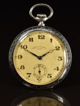 Zena Art Deco silver keyless winding open faced chronometer pocket watch with subsidiary seconds