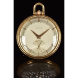 Longines 18ct gold Art Deco keyless winding open faced pocket watch with inset subsidiary seconds