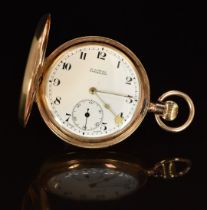 H Samuel of Manchester 9ct gold keyless winding full hunter pocket watch with inset subsidiary
