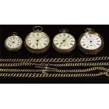Four silver open faced pocket watches comprising H Samuel of Manchester 'Acme Lever', J G Graves