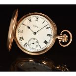 Waltham 9ct gold keyless winding full hunter pocket watch with inset subsidiary seconds dial,