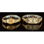 Two 9ct gold ladies wristwatches Accurist with gold hands and dial and an Art Deco example with