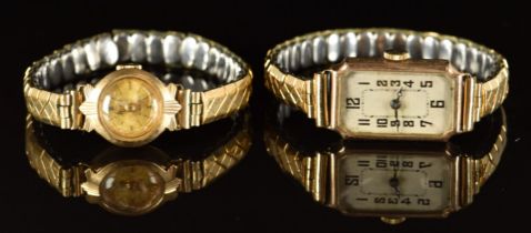 Two 9ct gold ladies wristwatches Accurist with gold hands and dial and an Art Deco example with
