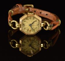 Rolex 18ct gold ladies wristwatch with blued Breguet hands, black Arabic numerals, gold dial,