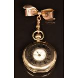 Unnamed 9ct gold keyless winding half hunter pocket watch with gold hands, black Roman numerals,