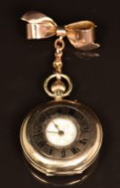 Unnamed 9ct gold keyless winding half hunter pocket watch with gold hands, black Roman numerals,