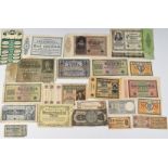 Collection of German banknotes and tokens including inflationary examples