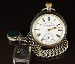 Kendal & Dent hallmarked silver keyless winding open faced pocket watch with subsidiary seconds