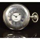 Waltham hallmarked silver keyless winding half hunter pocket watch with inset subsidiary seconds