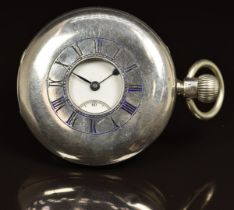 Waltham hallmarked silver keyless winding half hunter pocket watch with inset subsidiary seconds