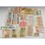 Collection of banknotes including Russian Rouble of different denominations c1909, South Africa,