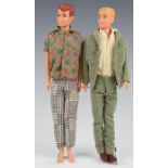 Two early 1960's male Barbie dolls by Mattel comprising Ken in corduroy suit and Alan with patterned