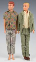 Two early 1960's male Barbie dolls by Mattel comprising Ken in corduroy suit and Alan with patterned