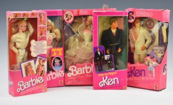 Five 1980's Mattel Barbie dolls comprising Super Hair Barbie 3101, Holiday on Ice 7365, Day to Night