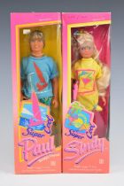 Two Hasbro Sindy dolls c.1987 comprising Super Cool Sindy 8170 and Super Cool Paul 8075, both in