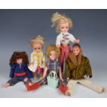 Four vintage Sindy dolls comprising Sindy, Paul, Patch and Vicki together with a collection of