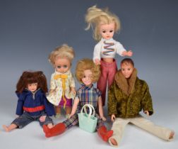 Four vintage Sindy dolls comprising Sindy, Paul, Patch and Vicki together with a collection of