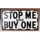 Walls ice-cream bicycle, 'stop me and buy one' vintage enamel advertising sign, 18 x 33cm, mounted