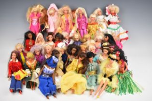 Thirty-six Mattel Barbie dolls dressed in sportswear, high street fashion and world clothing.